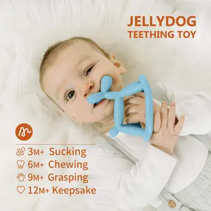 Miraloop Baby Silicone Teething toy with Rockable Balloondog Design(3–18 Months) — 8 Chewing Ends for Teething Pain Relief, Easy-Grip Bars for Hand Training, Wrist Loop to Reduce Drops,BPA-Free