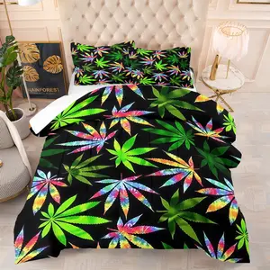 Tie-Dye Marijuana Leaf Comforter Set（Includes 1 Quilt And 1-2 Pillowcases）, 2/3-Piece All-Season Bedding with Pillowcases, Bedspread, Psychedelic Weed Leaf Design – Perfect Gift for Cannabis Culture Fans, Bedding Solutions