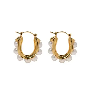 French Vintage U-Shaped Pearl Earrings for Women Unique Luxury Statement Studs