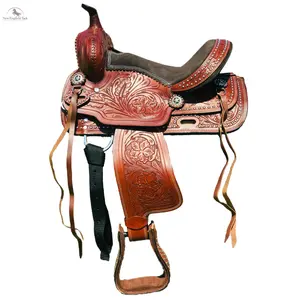 Resistance Youth/Pony Silver Dot Embellishment Western Trail Saddle With Floral Tooled Through Skirt & Fender