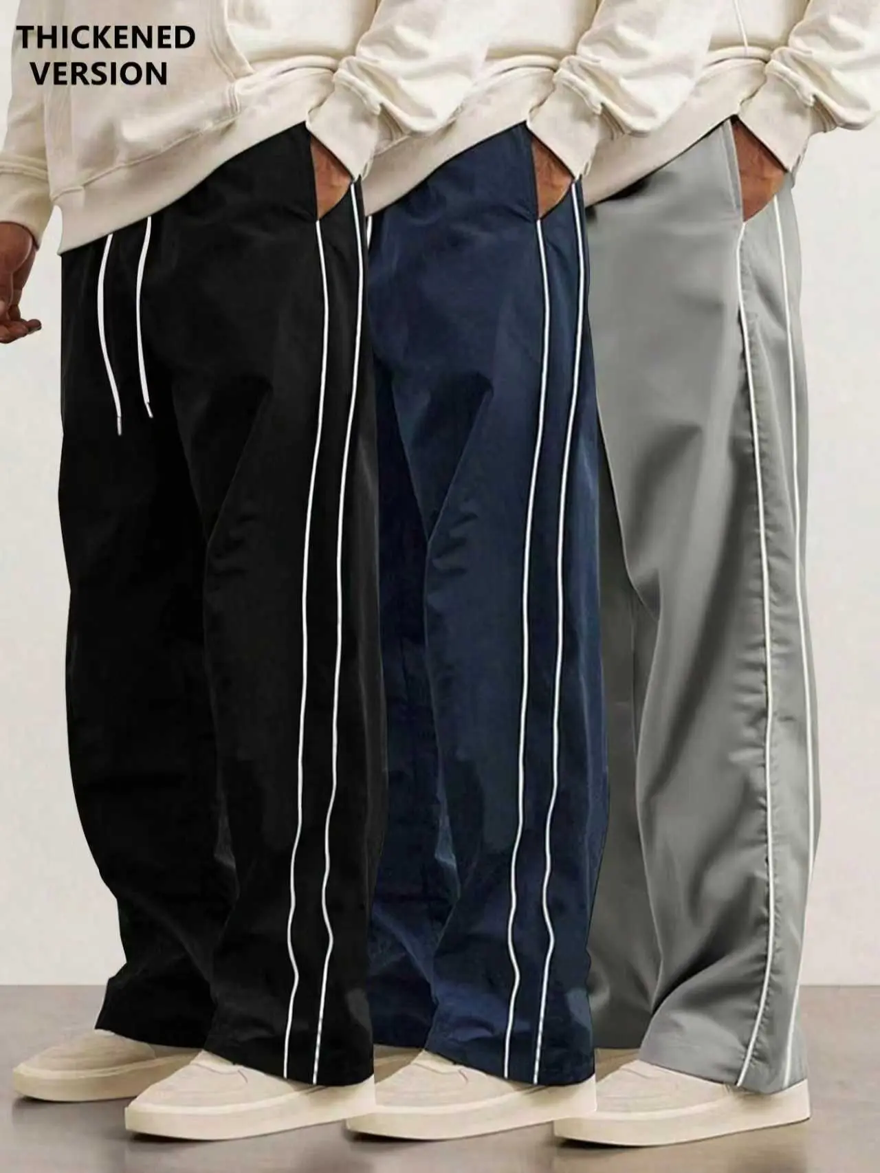 3-Pack Men’s Summer Striped Pants – Trendy High Street/Street Style Casual Loose Fit, Versatile Long Pants for Sports & Fitness