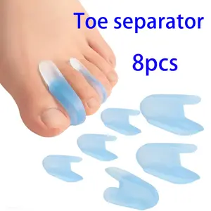 8 Pcs Gel Toe Separators, Soft Silicone I-shaped Toe Spacers, Transparent Blue Design for Overlapping Toes Correction, Unisex Portable Foot Care Accessories, Day and Night Wear Available in 1.57in & 1.96in Sizes