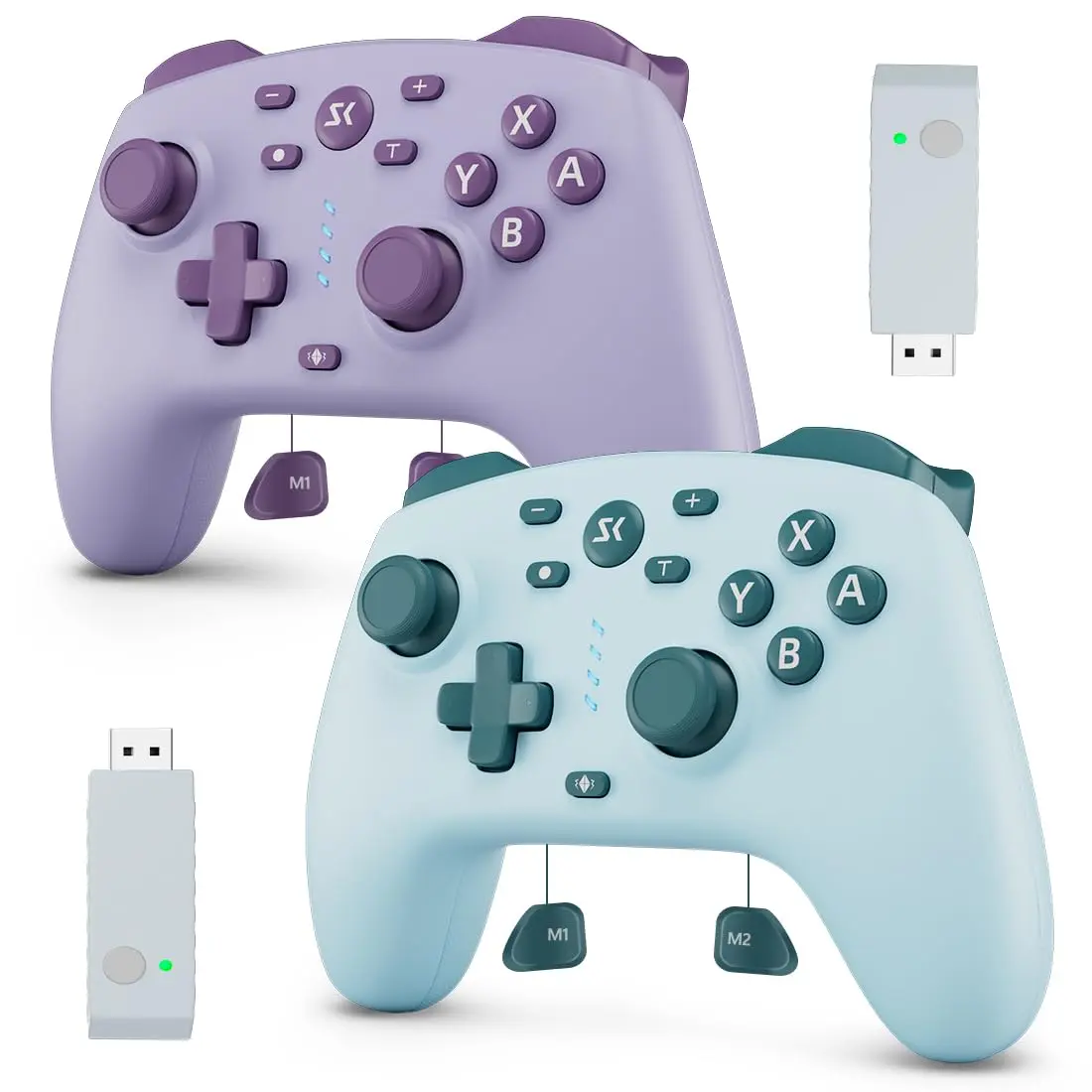 2 Pack Wireless Switch Controller for Switch2/Switch/Lite/OLED/PC  steam, With 2.4G Adapter, Hall Joysticks & Hall Triggers, Switch2 Pro Controller with Wake-up, 2 Back Buttons, Turbo, programmable macro clear