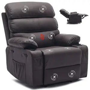 Oversized Power Swivel Recliner Chair, 360° Glider with 8-Point Massage & Lumbar Heat, Adjustable Lay Flat Memory Foam Lounge Chair, Soft PU Leather High Back Living Room Furniture, 350LBS Capacity