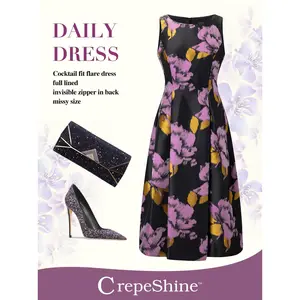 CrepeShine Black Viola Floral Dress