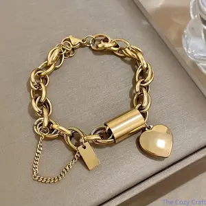 Trendy Couple Heart Stainless Steel Bracelet, 18K Titanium Steel, Color-Fade Resistant, Elegant Jewelry for Women, Unisex High-End Gift,