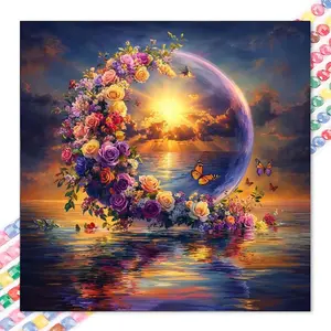 1 DIY Diamond Painting Kit, 5D Diamond Art Set, DIY Decoration, Wreath, Sunset, Butterfly, Full Round Drill Diamond Painting Kit, Mosaic, Diamond Art, DIY Art Home Decoration, suitable for Christmas.