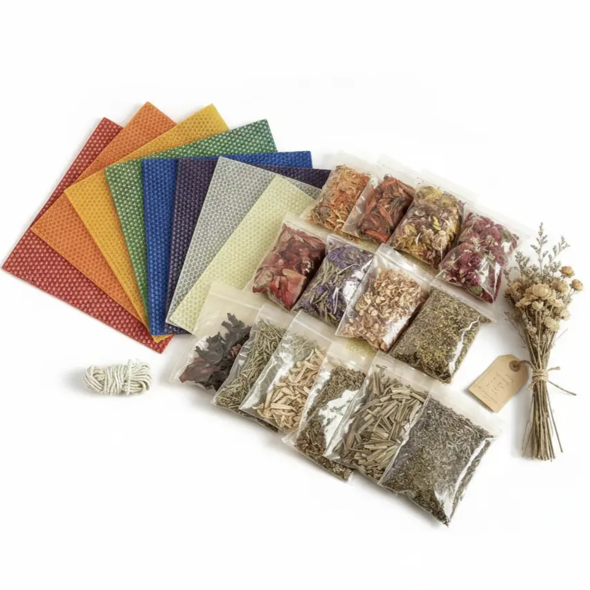 Beeswax sheets with dried flowers DIY candle kit, 7 pcs 20×20cm natural beeswax sheets with dried flowers, handmade candle making set, perfect for home vintage decor, spiritual rituals, Thanksgiving, birthdays, and creative holiday gifts，SummerWins witchy