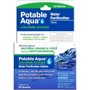 Potable Aqua Chlorine Dioxide PA Plus Water Purification Tablets Two Bottles Total 100 Count