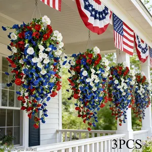 A Set of Three Artificial Flowers, Three Dimensional Flower in Red, White, Blue, Perfect for Hanging Decorations, July 4Th Celebrations, Weddings, Seasonal Home Decor, Gardens, Artificial Flower Bouquets