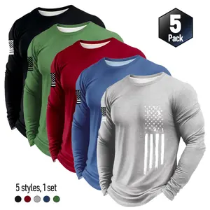 Men's 5-Pack Patriotic American Flag Compression Shirts - Quick Dry Moisture Wicking Gym Tops, Slim Fit Long Sleeve Workout Tees for Men, Gym Athletic Casual Men’s Shirts