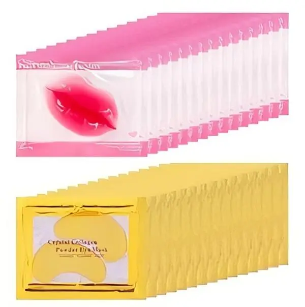 30 Pcs Lip & Eye Care Set (15Pcs Eye Mask + 15Pcs Lip Mask) – Hydrating Collagen Peach Lip Patches for Chapped Lips, Golden Hydrogel Eye Patches for Dark Circles & Puffy Eyes, Deeply Moisturize & Nourish Lip and Under Eye Skin