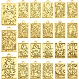 JMKTOOL Tarot Card Charms Rectangle Wheel Of Fortune Sun Good Luck Amulet Dangle Pendants for DIY Bracelet Necklace Earrings Jewelry Making, 6 Styles