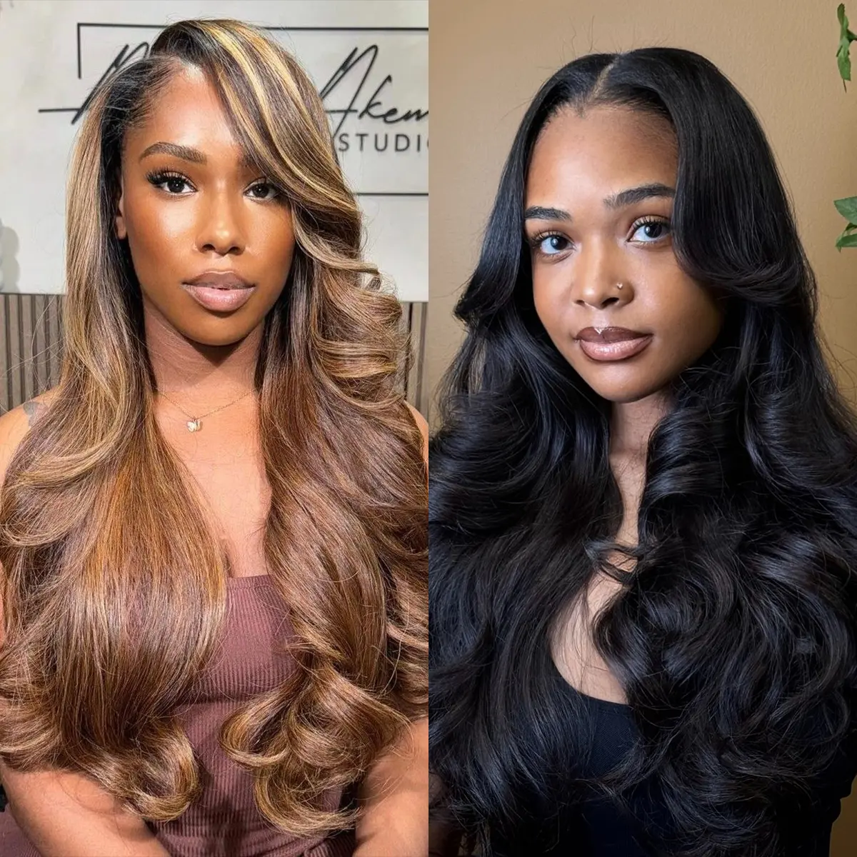 【Melted Lace】P4/27 Highlight Brown Body Wave and Natural Black Body Wave Human Hair Wig 13x4 HD Lace Front 180% Density Dual Tone Wave Collection Soft Sculpted Waves with Dimensional Shine Natural Hairline Fluid Movement Wig Range Designed for Women