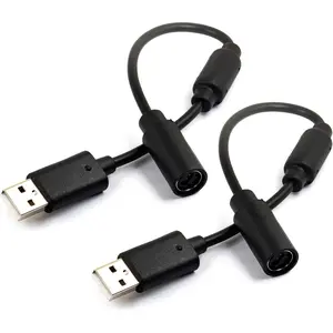 2 count USB Breakaway Cord for  360 & Slim Wired Controller, Dongle Adapter Extension  Replacement (2pcs (Black))