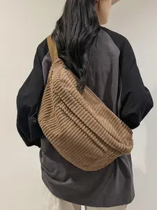 Fashion Corduroy Material Women's Crossbody Bag, Exquisite Solid Color Design, with Adjustable Shoulder Straps, Versatile Casual Commuter Bag, Simple and Large Capacity, Suitable for Commuting, Shopping, and Going Out.