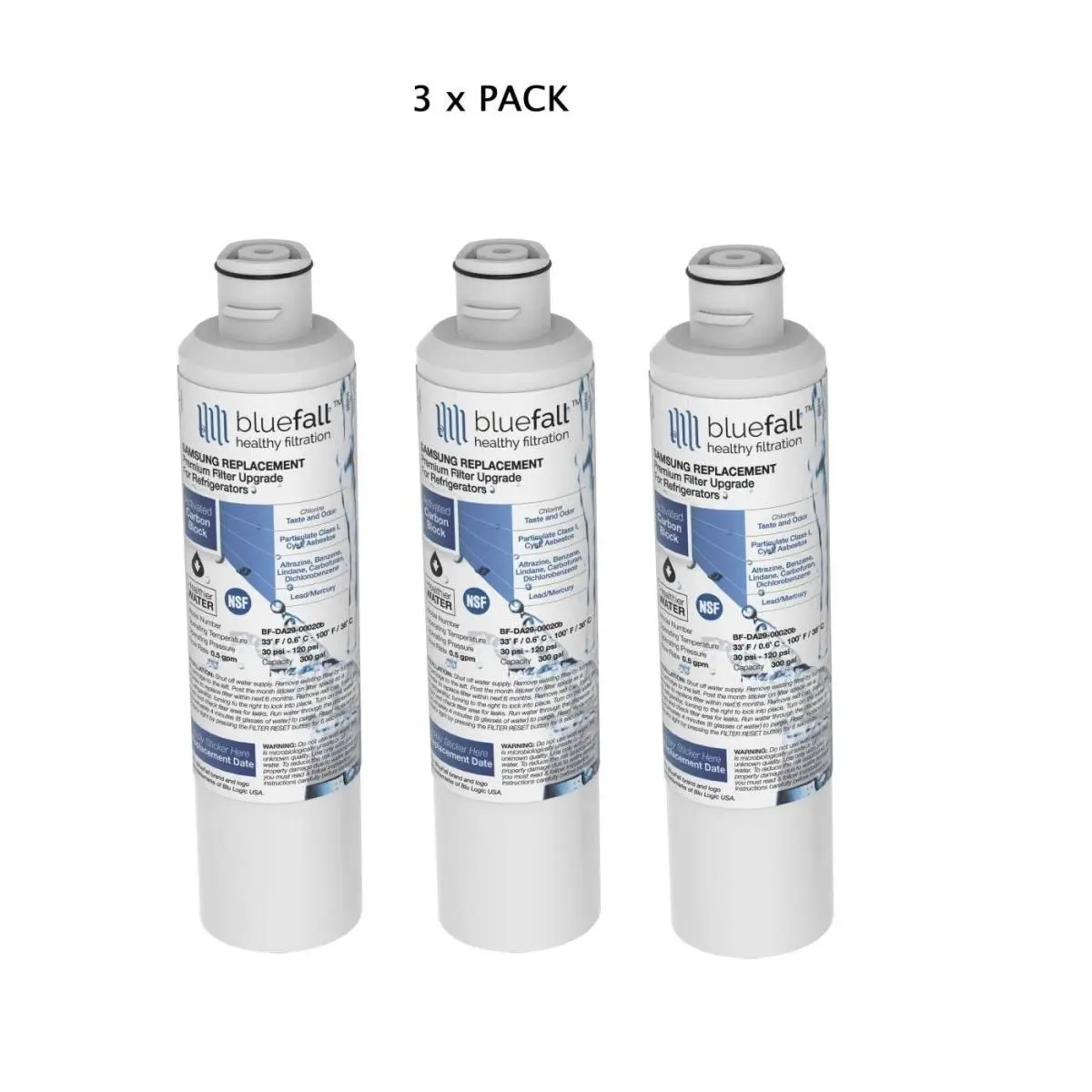 Samsung NSF-Certified Replacement Refrigerator Water Filter, Da29-00020b Compatible, Bluefall by Drinkpod USA, 3-Pack, for Kitchen Use, Filter Water Filters