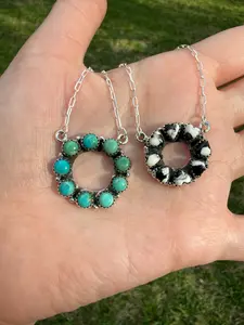 Circle Turquoise and White Buffalo Sterling Silver Necklace