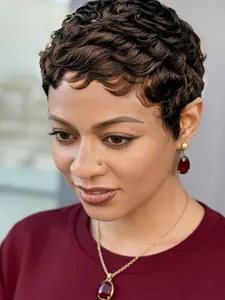 Pixie Cut Wig Human Hair Short Pixie Cut Wigs for Women Human Hair pixie Layered Wig with Bangs Human Hair Full Machine Wigs