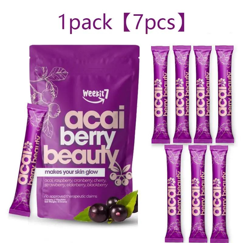 Weekit7 Organic 7-in-1 Mixed Berries Powder - Nature, Edible Chemical-Free Adult & All Ages Wellness Supplement with Acai, Raspberry, Strawberry, Cranberry, Cherry, Blackberry, Elderberry, Fiber, Antioxidants, Vitamin C for Fitness & Skin Support