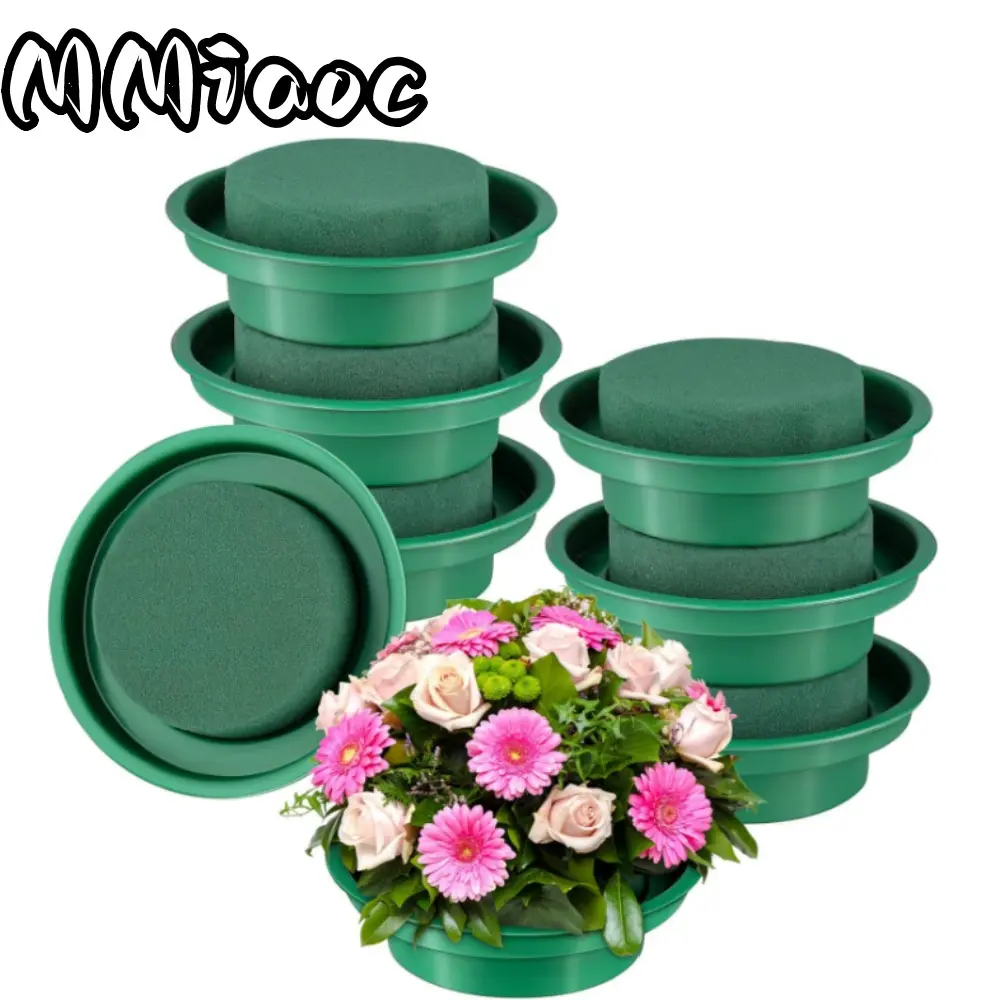 Set of 8 Round Wet Foam Floral Arrangement Kits, 4.7 Inches in Green, for Floral Arrangement, Wedding Decoration, Christmas Floral Decoration ﻿