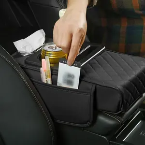 Multifunctional Armrest Cushion PU Leather Car Height Increasing Pad with Cup Holder and Tissue Box