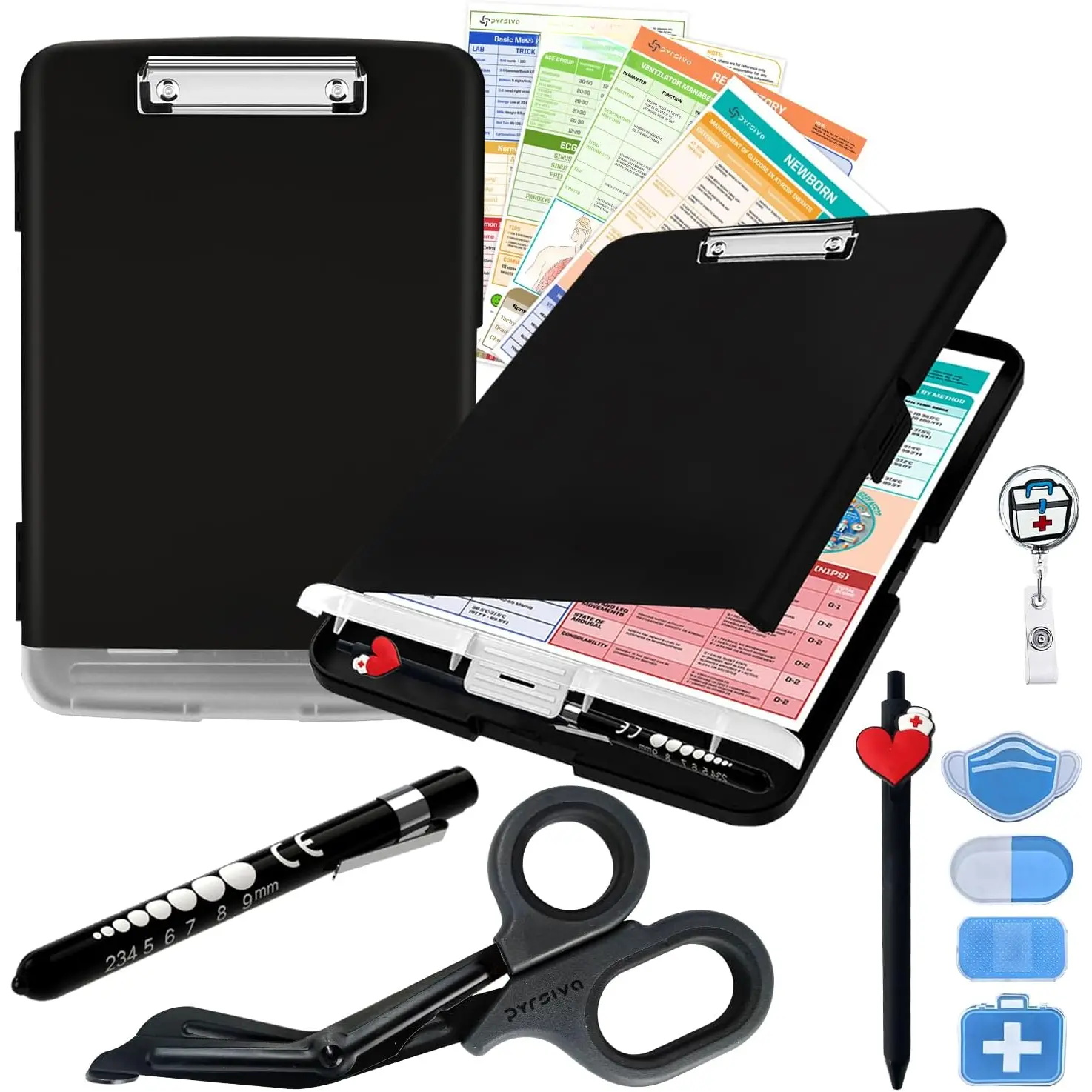 Kit - Nurse Accessories for Work | Trauma Shears, Clipboard with Storage, Badge Reel, Pen Light, Sticky Notes, Pen & Cheat Sheet - for  Students & Professionals