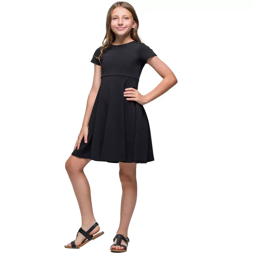 24sevenKid Girls Short Sleeve Pleated Party Dress-Black-XL
