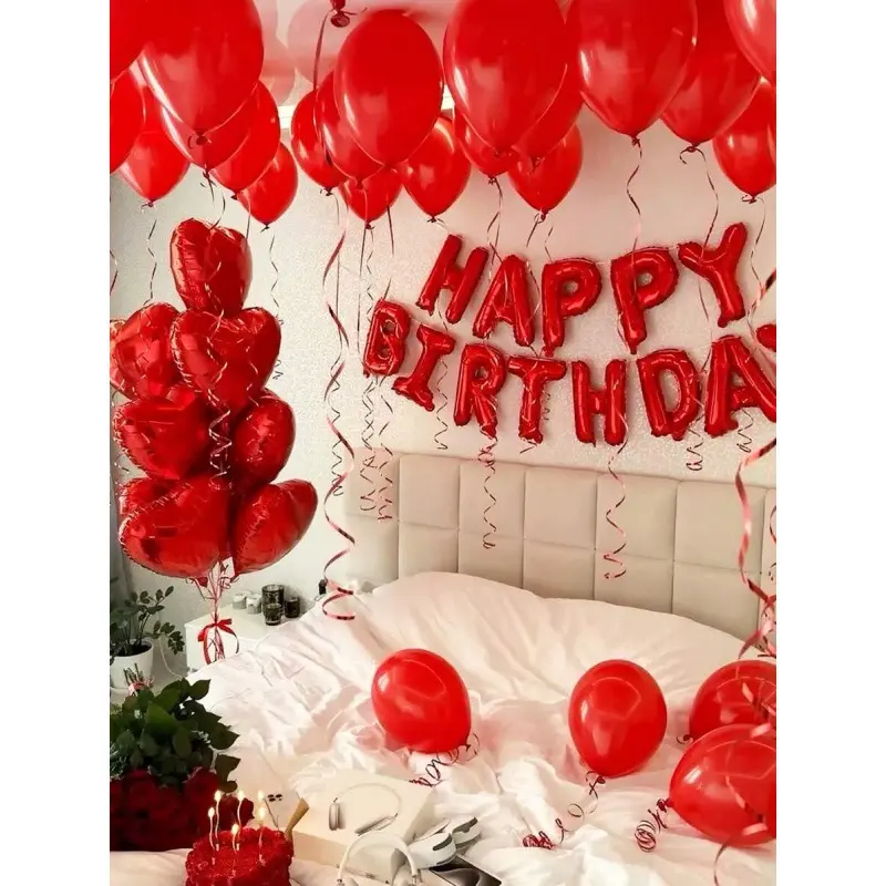 Red Happy Birthday Balloon Set with Foil Letters & Heart-Shaped Balloons for Festive Celebrations Easy to Use Versatile Decor Perfect for Parties birthdayballoon