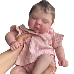 NPK 49cm Closed-Eye Simulation Reborn Baby Doll, Hand-Painted 3D Skin Soft Silicone with Blue Veins & Pink Outfit, Soft Stuffed Figure for Kids' Birthday Gift & Playmate