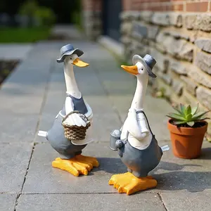 2 Pcs 12inch/30cm Tall Cute Ducks Statues Home Decor, Countryside Garden Sculptures Art Decor Resin Goose Statue for Yard Porch, Exterior Decorative Statues