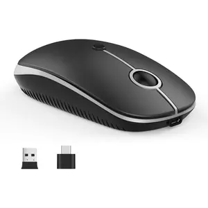 Type C Wireless Mouse, USB C MacBook Wireless Mouse Dual Mode Cordless Mice with USB and Type C Receiver Compatible with PC, Laptop, MacBook and All Type C Devices-Black and Silver-USA