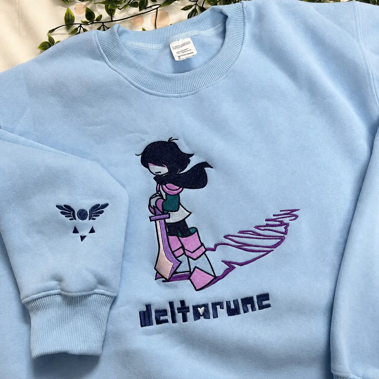Deltarune Kris Embroidered Sweatshirt and Hoodie, Fan Art Gaming Crewneck, Indie Game Gift, Undertale Inspired Embroidery Unisex Tee