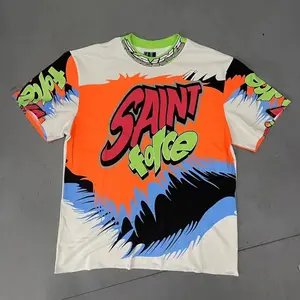 Men's Saint Michael Retro Racing Graffiti T-Shirt - Y2K Hip-Hop Color Blocking Streetwear Tee, Oversized Washed-Out Sabotage Style spectacular shirt