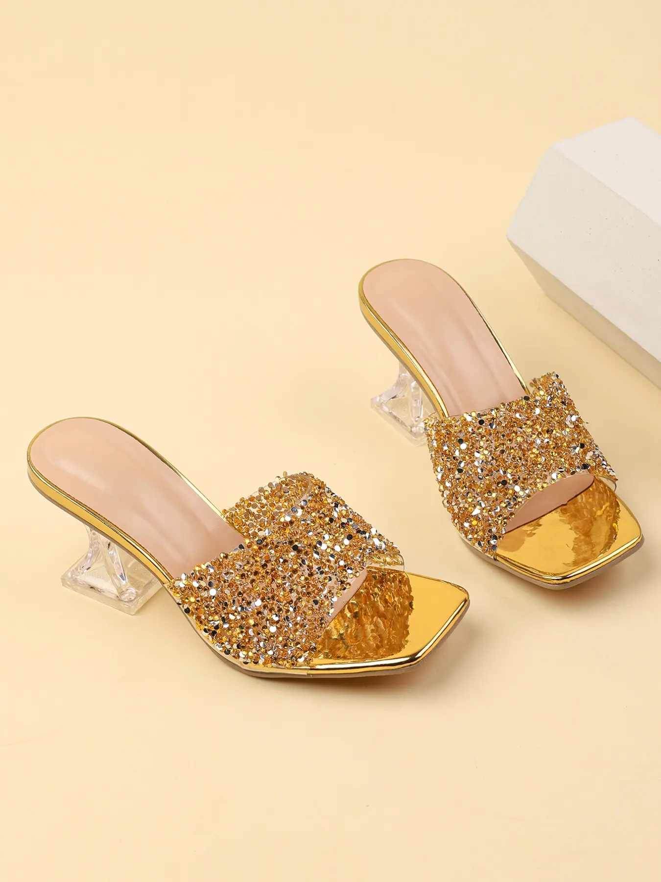 Women's Square Toe Wedge Sandals, Plain Design, Gold/silver//champagne Colors, Fashionable Daily Wear & Party Shoes Footwear, Elegant Sandals, Classy Sandal, Chic Summer Footwear
