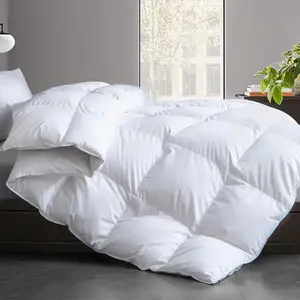 Feather and Down Fiber Comforter Insert Queen Size, 100% Cotton Cover, All Season White Duvet Insert, Fluffy Soft Hotel Luxury Bedding for Bedroom, 90 x 90 Inches