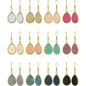 12 Pairs Faux Druzy Drop Earrings,Crystal Pendant,Dangle Set,Multicolor Stainless Steel Earring for Women Christmas Party,Hand Tools Kits