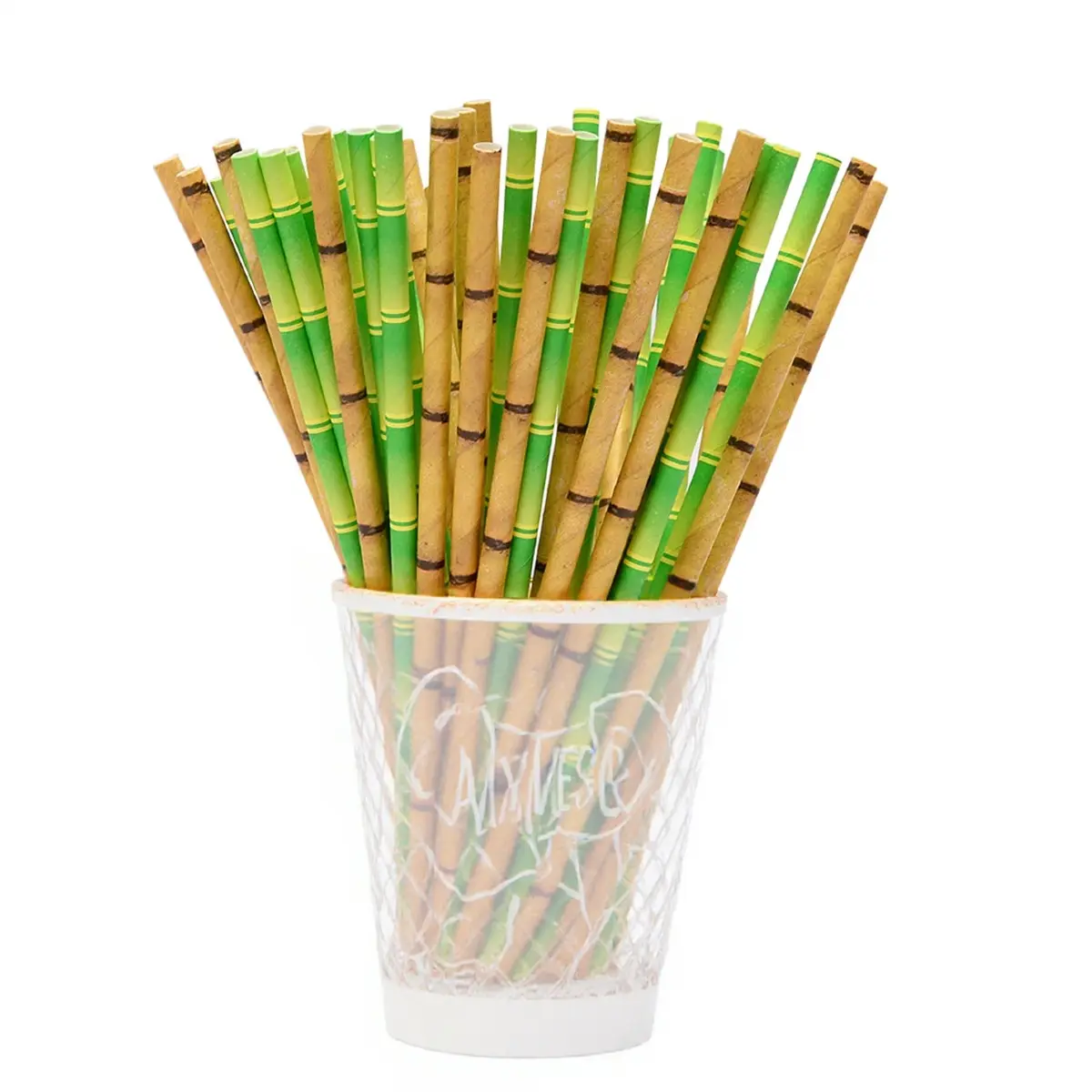 25-Pcs Biodegradable Green Bamboo Paper Straws – 2-Tone Eco-Friendly Smoothie & Juice Straws for Birthday, Wedding & Party Decor