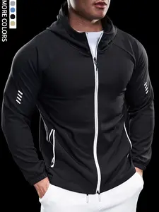Men's Autumn Winter Sports Fitness Long Sleeve Hooded Fleece Warm Casual Windproof Training Running Jacket Coat Activewear Sporty Black Athletic