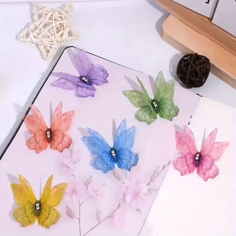6 butterfly hair clips, gradient rhinestone hair clips, suitable for women's hair accessories such as Christmas, bridal parties, Halloween, carnival, concerts, etc. (random colors).