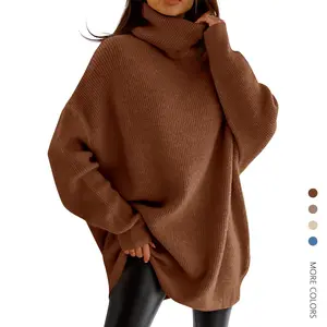 Danedvi Lady's High Neck Long Sleeve Comfortable Soft Knit Pullover - Baggy Oversized Chunky Knit, Minimalist Pleated Batwing Top with Cowl Accents, Fit for Fall Casual or Formal Wear with Skinny Short Skirts