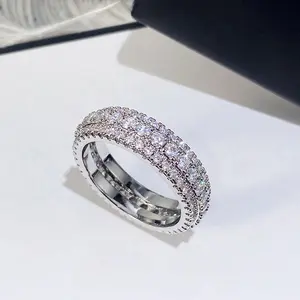 springtok Zircon Ring Golden/Silver Three-row Zircon Ring Multiple Sizes Women's Daily Wear Couple Gift