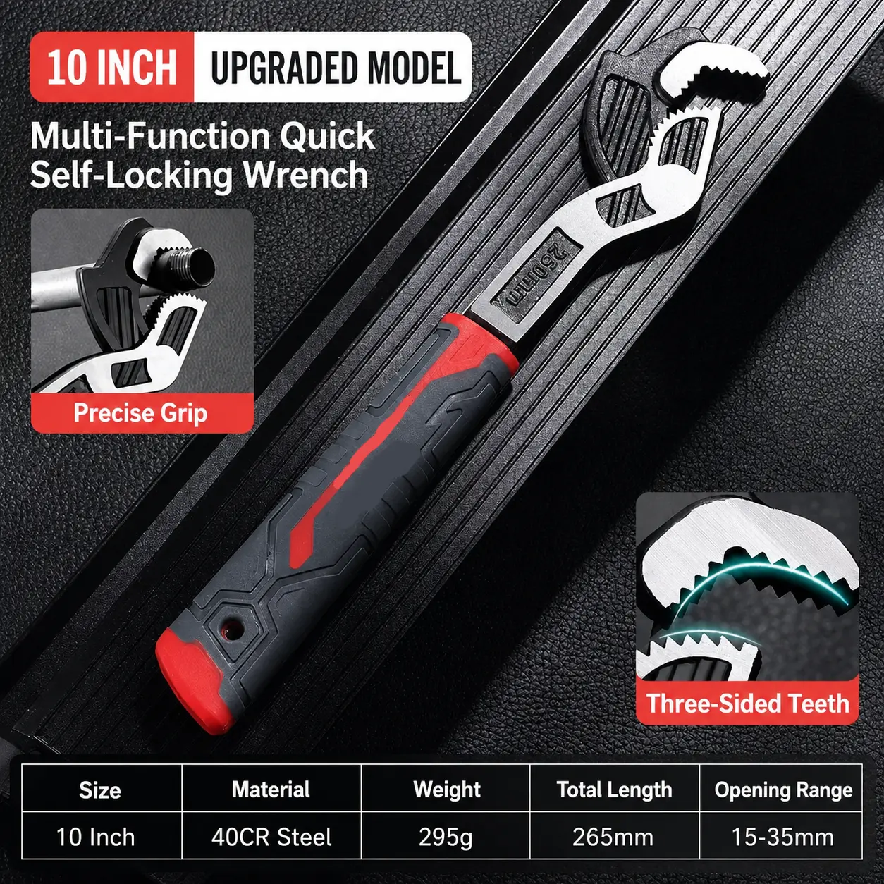10-Inch Quick Self-Locking Multifunctional Wrench, Adjustable Pipe Wrench for Plumbing, Auto Repair
