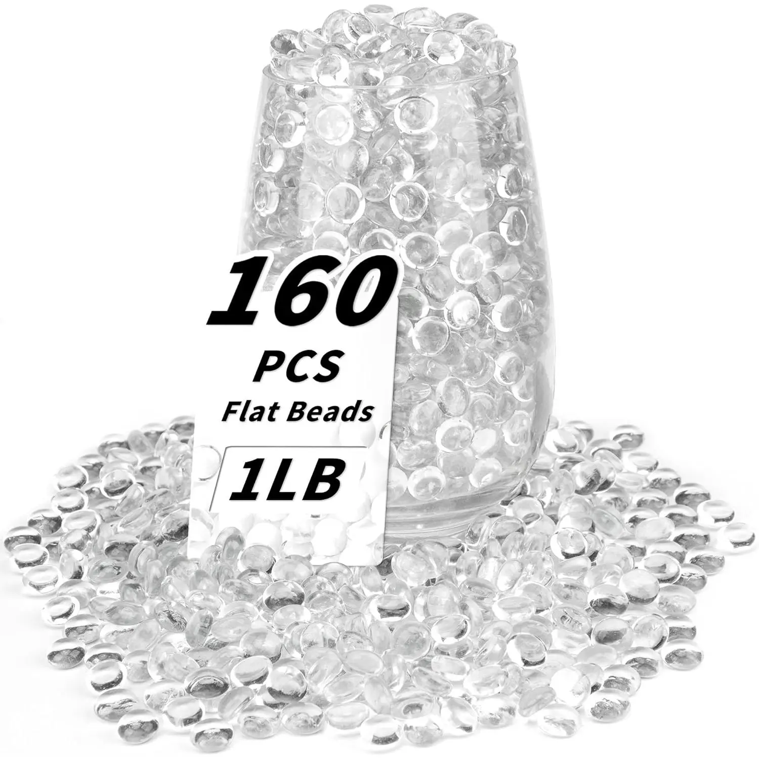 1 LB Clear Flat Glass Beads, 160-180PCS Small Glass Marbles, Mini Flat Round Pebbles for Vase Filler and Floral, Fish  Rocks Decorative  for  and Aquarium Decor