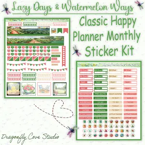 Classic Happy Planner | Monthly Sticker Kit | Lazy Days & Watermelon Ways