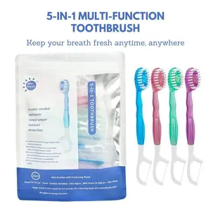 Mini Disposable Toothbrushes 5-in-1 Tool- 26Pcs/Pack Mini Travel with Floss + Tongue Scraper, Toothpick & Built-in Toothpaste,Compact & Portable for Fresh Breath at Work, Travel, Dating & Business Trips(4 Flavors)