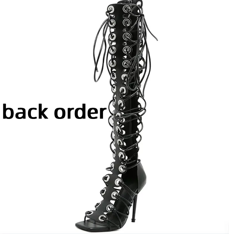Women's Lace Up Gladiator Heels with Stiletto Heel Style Open Toe Eyelet Knee High High Fashionable Party Dress Shoes