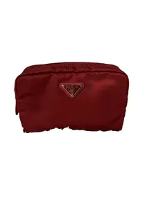 Pre-owned PRADA Nylon Cosmetic Pouch Vela Tessuto Red Cosmetic Zip Pouch
