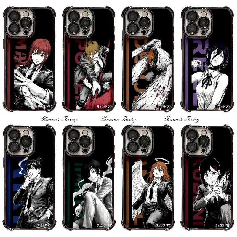 Hot Anime Black Artistic Chainsaw Man Denji Makima Reze Power Phone Cases For iPhone 17 Promax Pro Air 16 Plus 15 14 13 12 11 X/XS XSMAX Shockproof Protective Cover Gift For Birthday Christmas Halloween