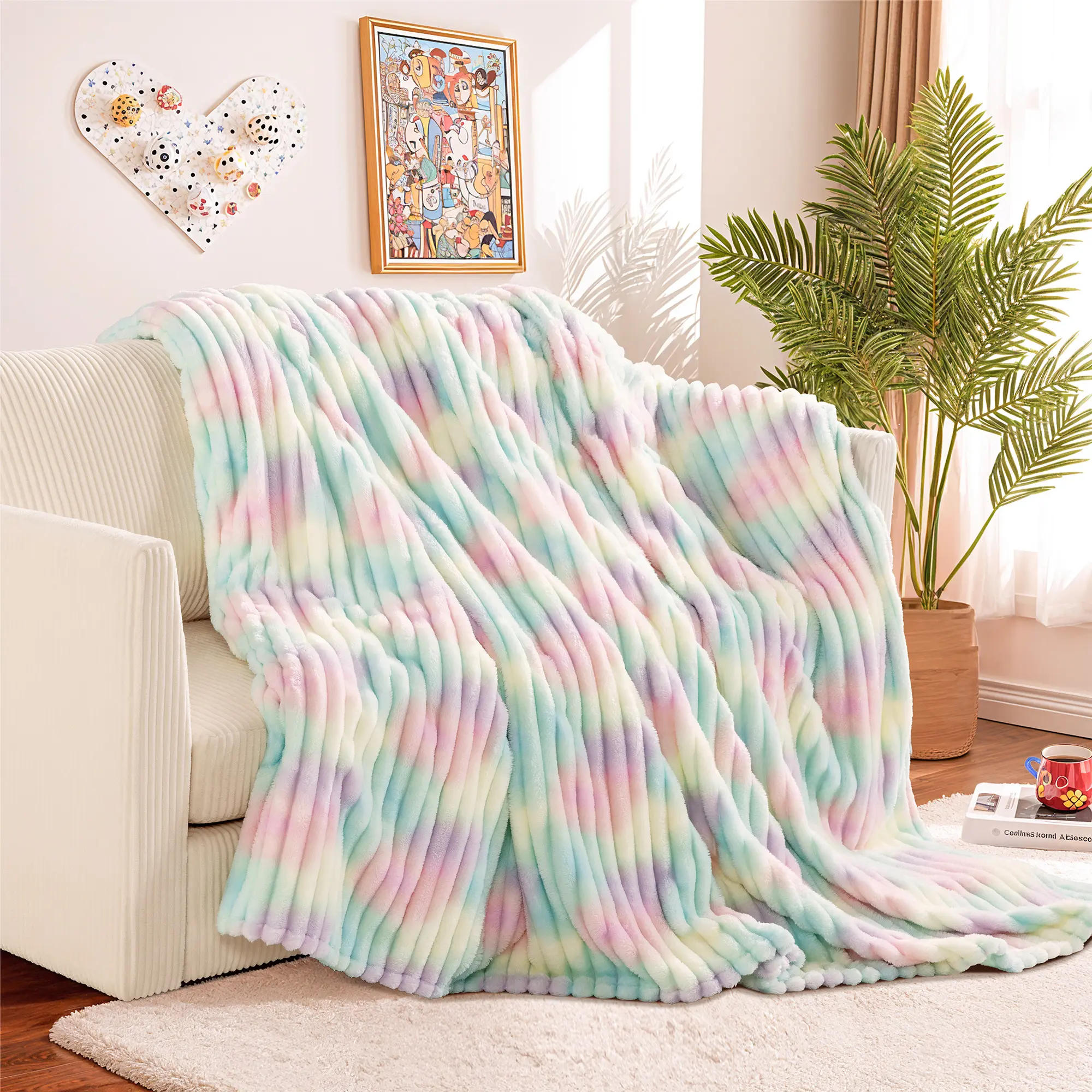 SONORO KATE Rainbow Flannel Fleece Throw Blanket - Soft, Lightweight, Skin Friendly, Machine Washable - Living Room Decor Gift for Girls, Ideal for Couch Sofa